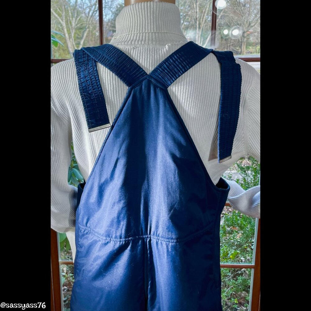 ▪️VTG▪️BLACK BEAR▪️70's 80's Unisex Navy Blue Fully Lined Snow Ski Bib Overalls - Picture 4 of 11